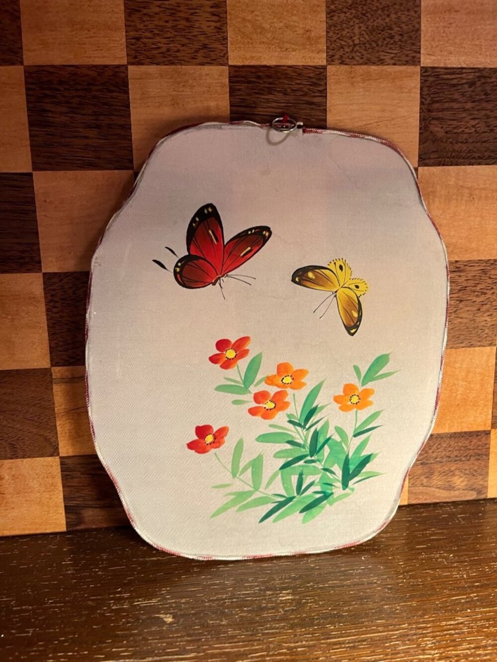Butterfly Painted Fan Wall Hanging A1157, Split at top in Border